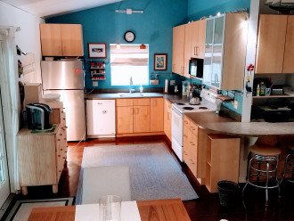 Kitchen, fully equipped for our extended stays (see reviews), Keurig coffee bar