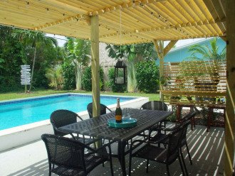 shaded patio by your private heated pool