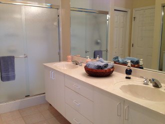 Master bathroom, double sinks, large shower, walk-in closet and separate toilet
