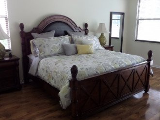 Luxurious master bedroom with king bed