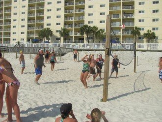 Play beach volleyball on the sand