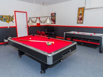 game room, slate pool table, air hockey, Xbox Kinect