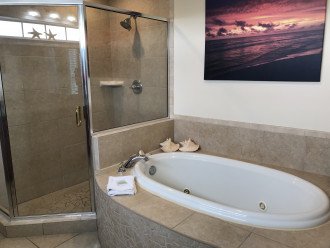 White Sands - large Jacuzzi tub and shower with Cape San Blas sunset picture