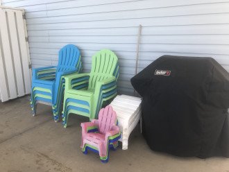 Adirondack chairs to take to the beach and Weber gas grill