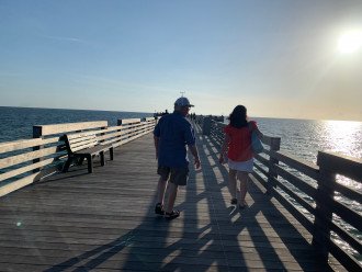 New Venice fishing pier with Thomas and his daughter. Plentiful benches.
