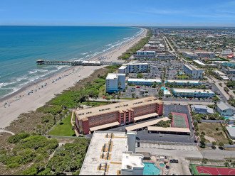 Aerial of Cocoa Beach Tower Looking South