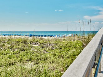 Boardwalk out to the beach with beach service waiting for you!
