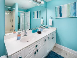 Master bath with double sinks.