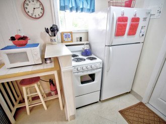 King Studio has small but full kitchen, no dishwasher