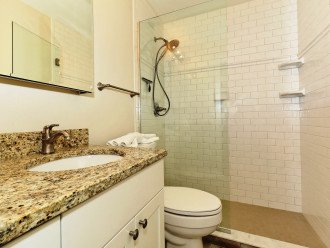 Master bath with granite counters, tile enclosed walk-in shower