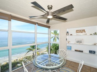 Enclosed, air conditioned lanai has an amazing view of the Gulf and the beach below - spectacular views.
