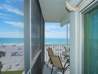Screened in Lanai with spectacular view of the white crystal sands of world famous Crescent Beach and the blue waters of the Gulf!