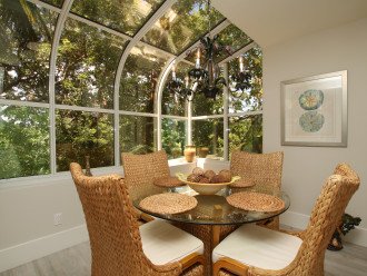 Dining table in glass atrium