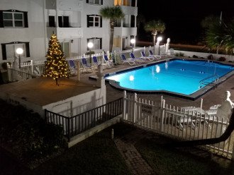 Pool View at Night w Christmas Tree from Our 2nd Floor Balcony