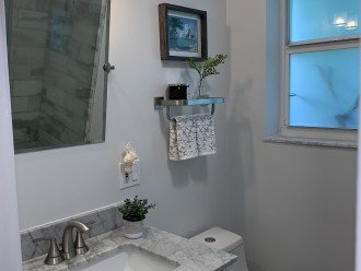 Third floor bathroom marble with walk in shower