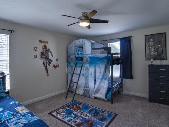 Fun Star Wars bedroom adventure with bunk bed, separate twin, and trundle