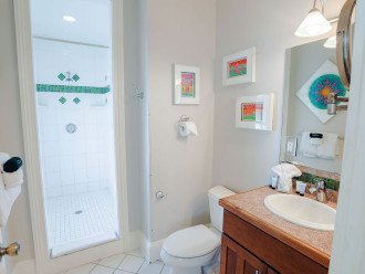 Bathroom with large walk in shower.